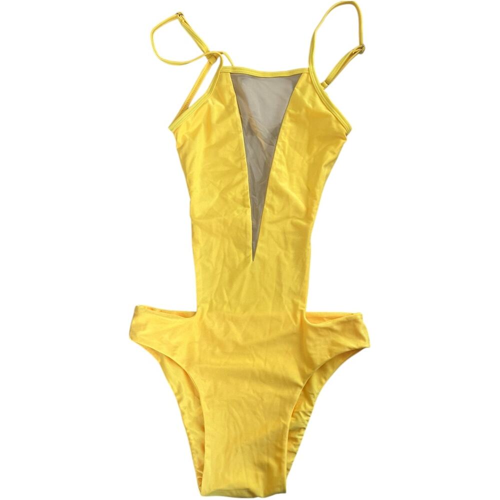Bendy Brand Bendy Kate Yellow Polewear Open Back Strappy Cutout Bodysuit M NWOT